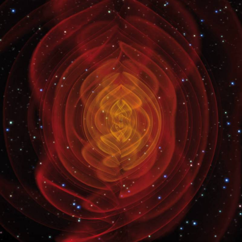 Simulación de ondas gravitacionales producidas por agujeros negros. 