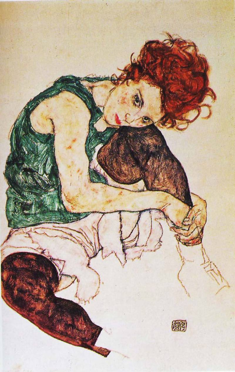 Seated woman with bent knee de Egon Schiele (1917)