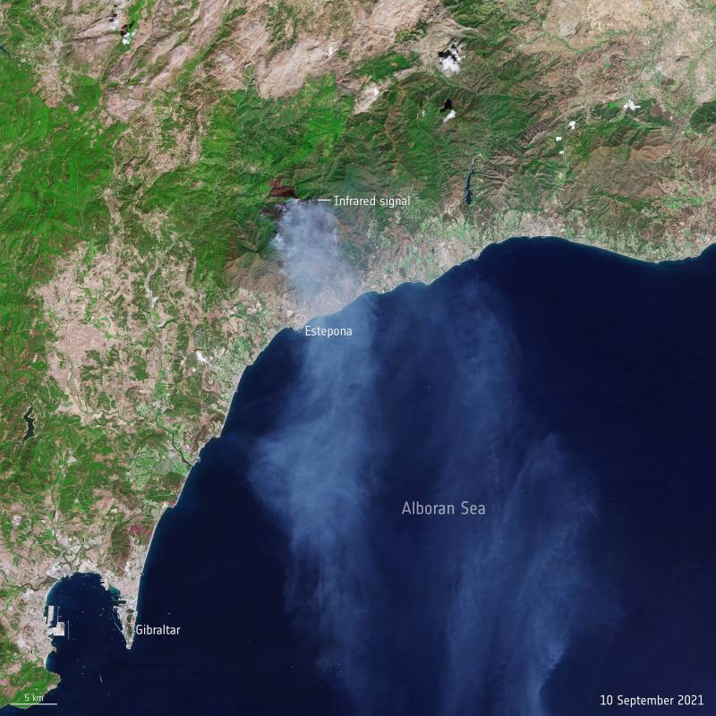 Incendio en Málaga captado por el satélite Copernicus Sentinel