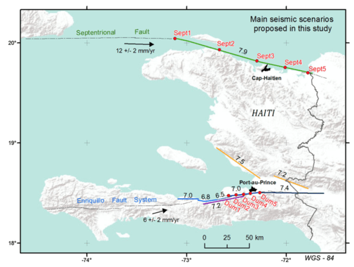 Mapa de previsión de posibles terremotos futuros en Haití / UA