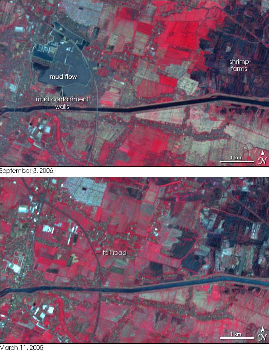 Imagen de satélite de la zona, antes y después de la erupción del volcán. 