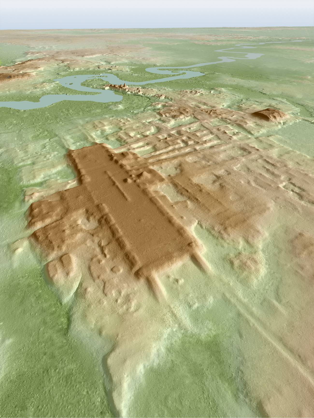 Imagen 3D del yacimiento maya Aguada Fénix. imagen de Takeshi Inomata