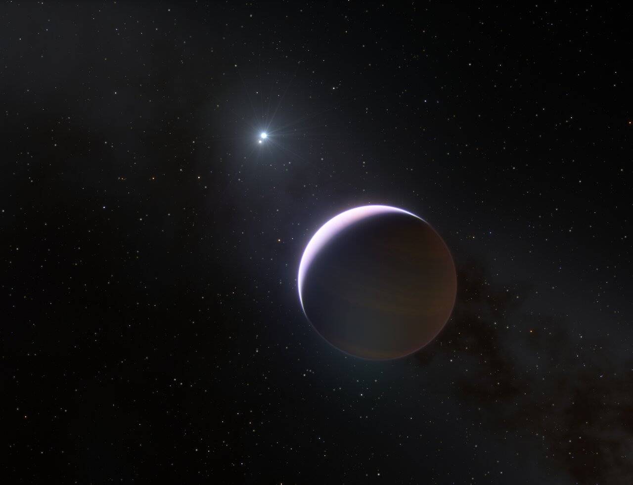 Ilustración del planeta descubierto (b Centauri b) orbitando el sistema binario b Centauri. ESO: L. Calçada