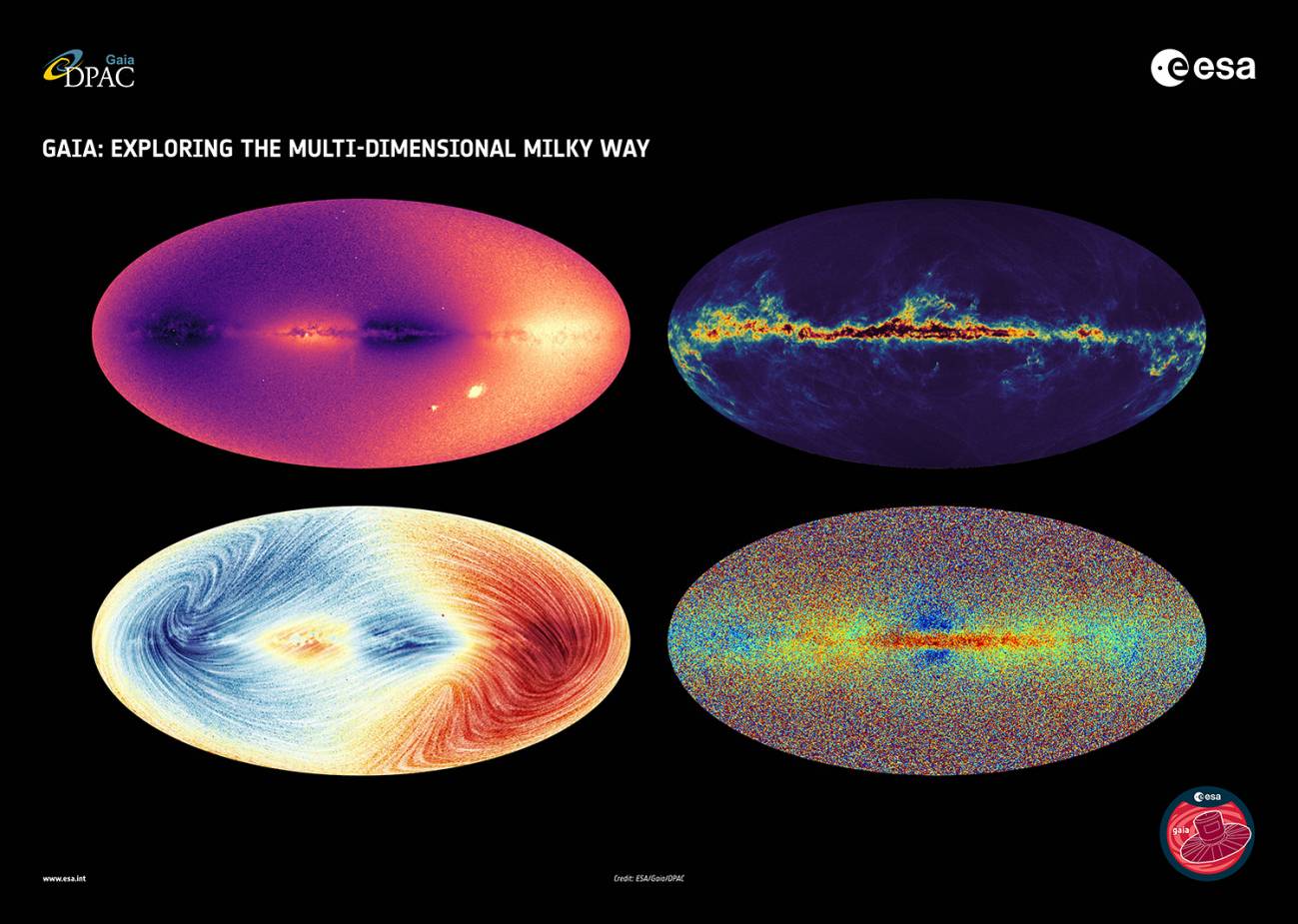 Cuatro Mapas del Cielo realizados con los datos del satélite Gaia