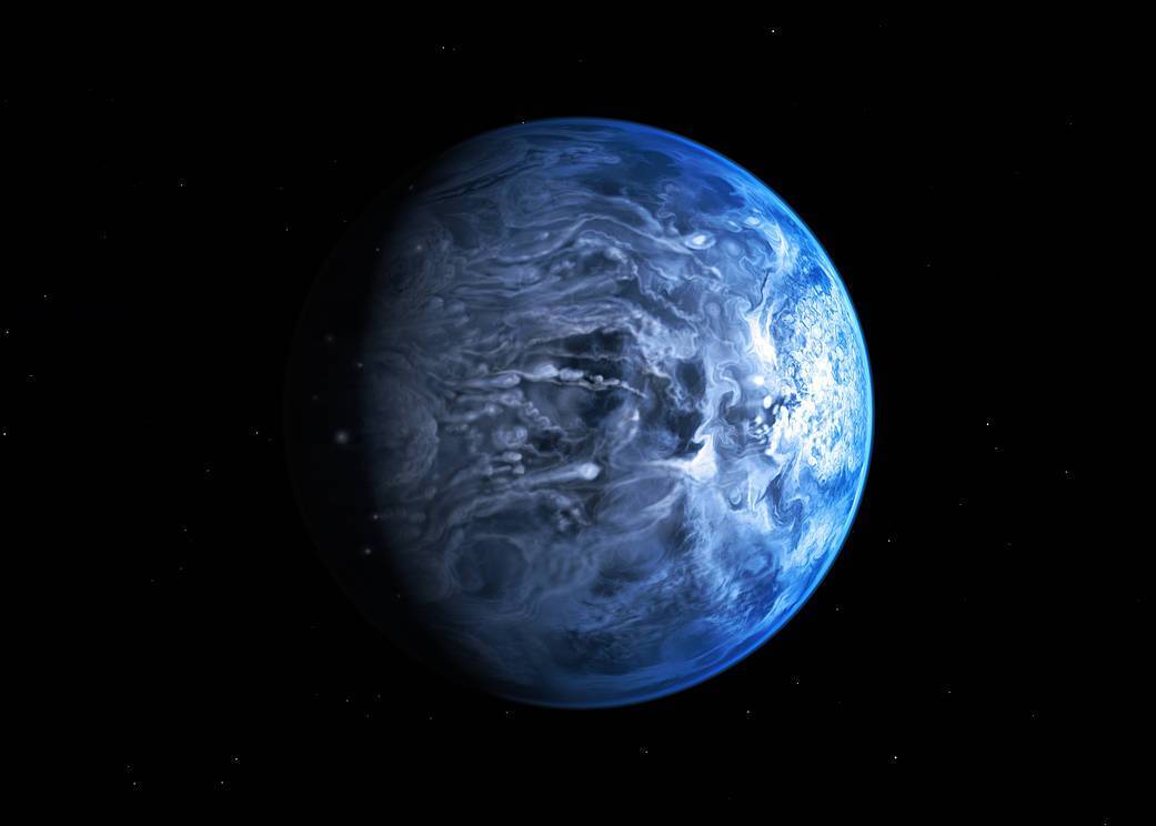 Ilustración del Planeta vidrio: su atmósfera está por encima de los 1 000 grados centígrados y la registran vientos de 7.000 kilómetros por hora. / NASA, ESA, M. Kornmesser