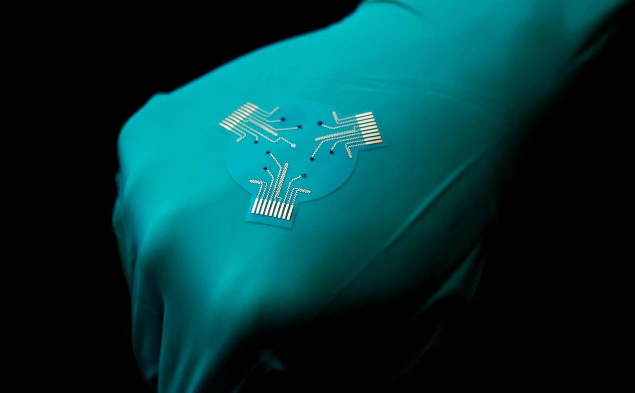 The electronic patch on a glove