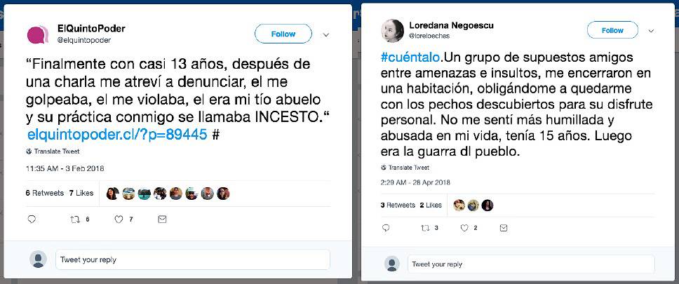 Testimonios publicados en Twitter bajo el hashtag #Cuéntalo