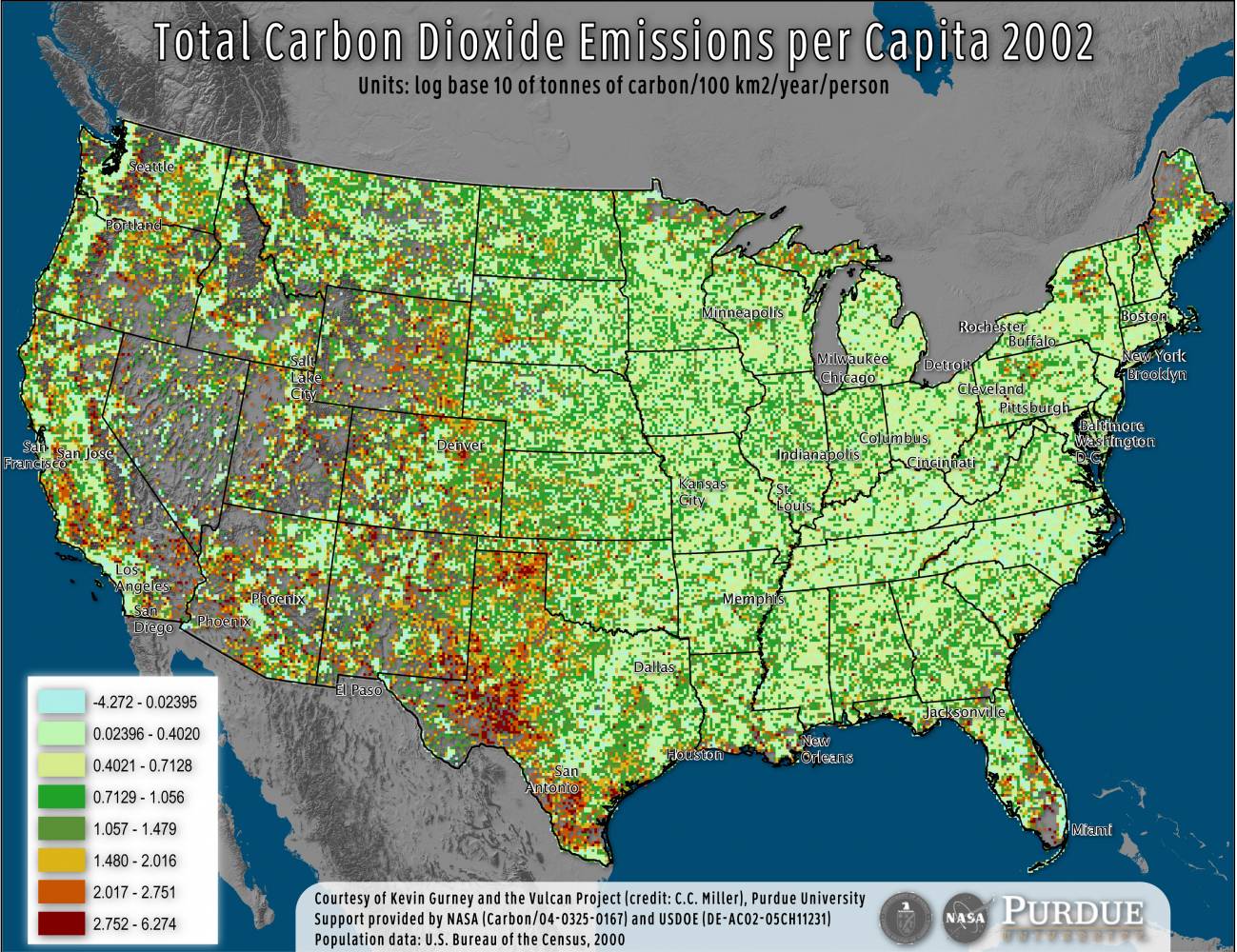 Mapa de las emisiones de CO2 per cápita en EE UU