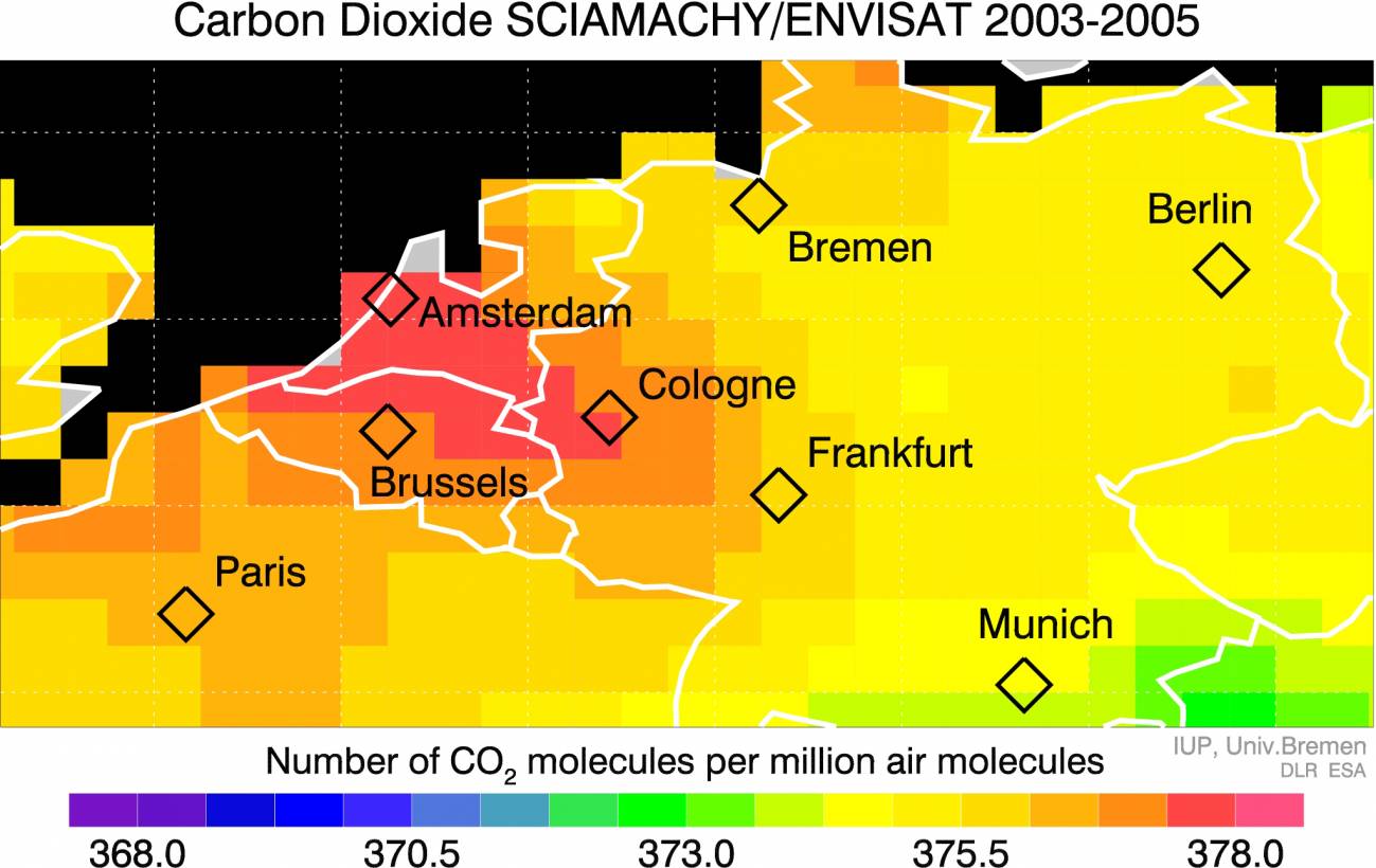 Concentraciones elevadas de CO2 sobre Europa