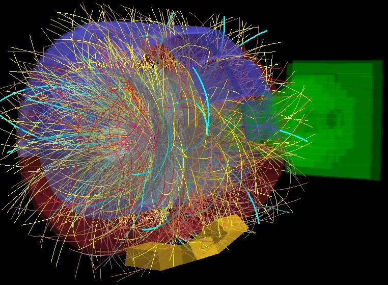 Colisión de iones pesados registrada por el experimento ALICE. Imagen: CERN.