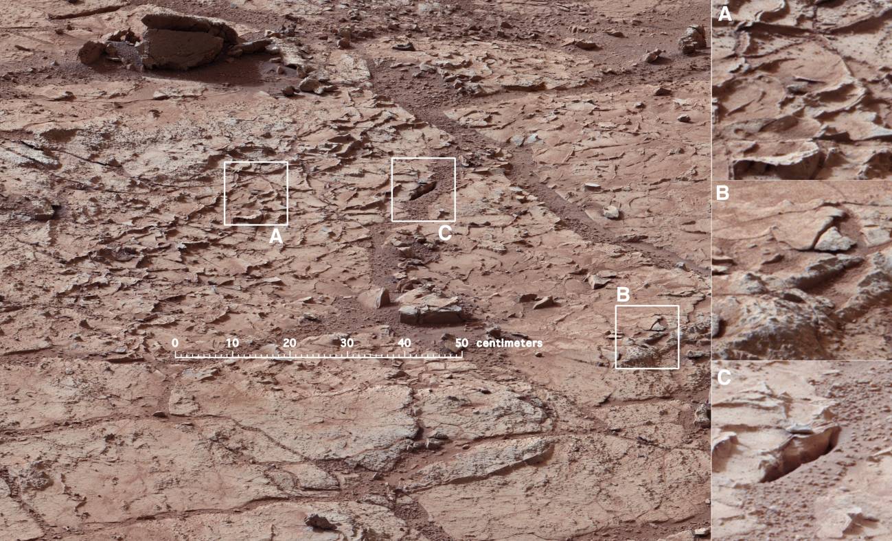 Suelo rocoso en el que perforará Curiosity. Imagen: NASA/JPL-Caltech/MSSS.