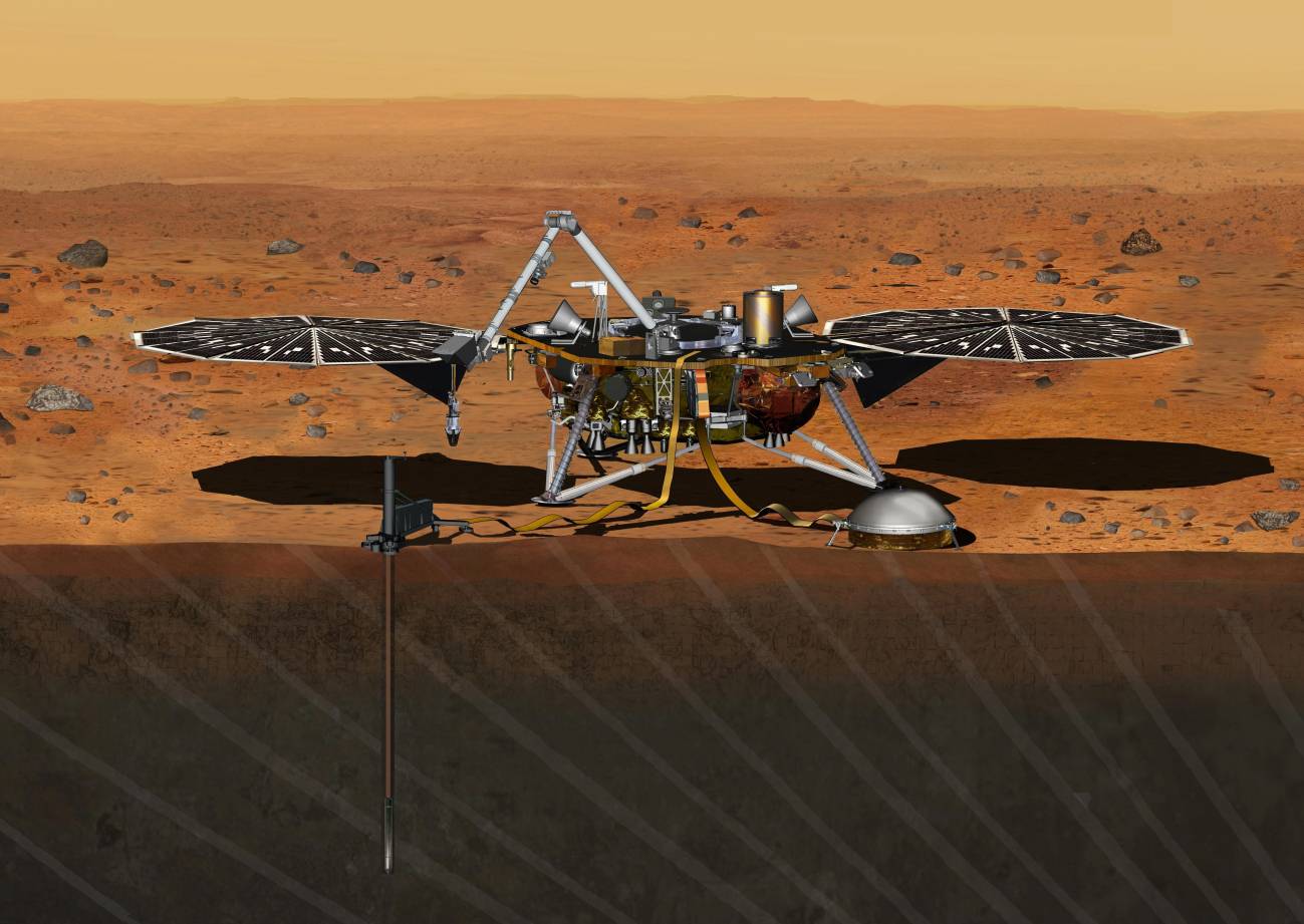 Concepción artística de la misión InSight en suelo marciano. / NASA/JPL-Caltech.