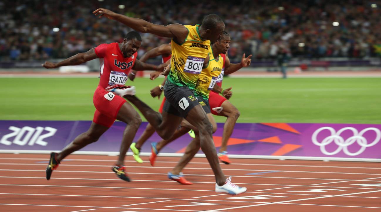 Momento en el que Bolt cruza la meta en los juegos de Londres. Imagen: Efe