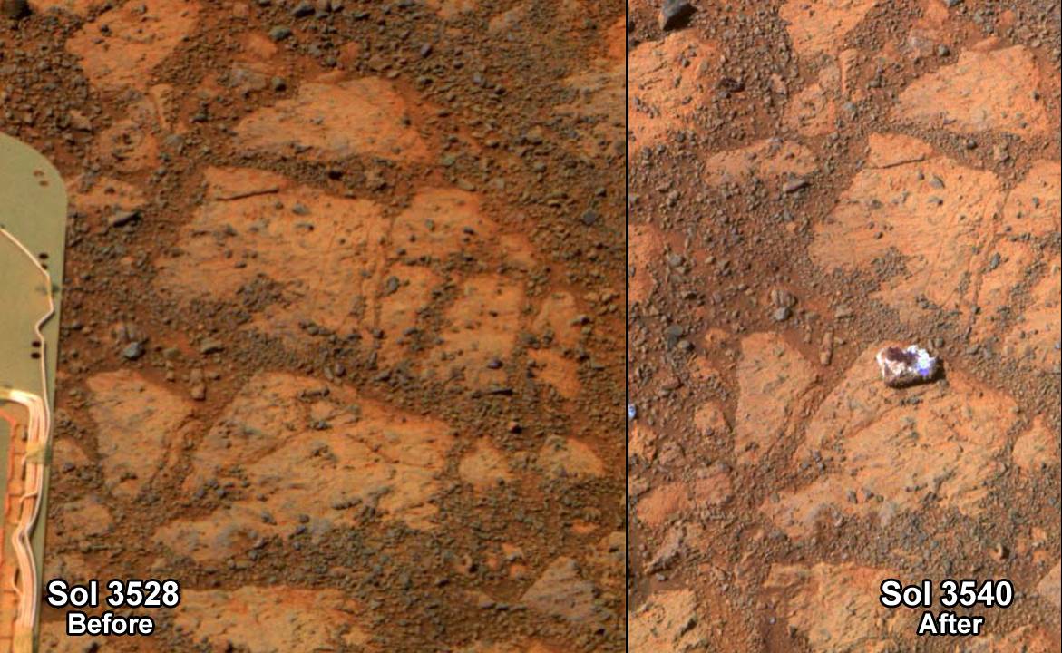Composición de las fotografías de la misteriosa roca en Marte. / NASA 