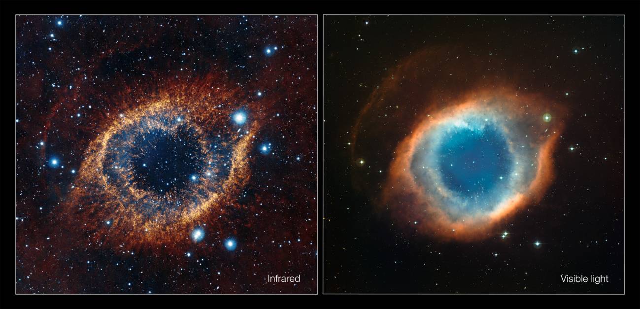 Comparación de infrarrojo y luz visible de la Nebulosa de la Hélice
