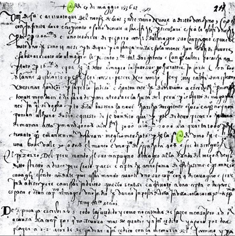 Carta escrita por Francesco Lapi el 4 de mayo de 1536. / Sevillapedia
