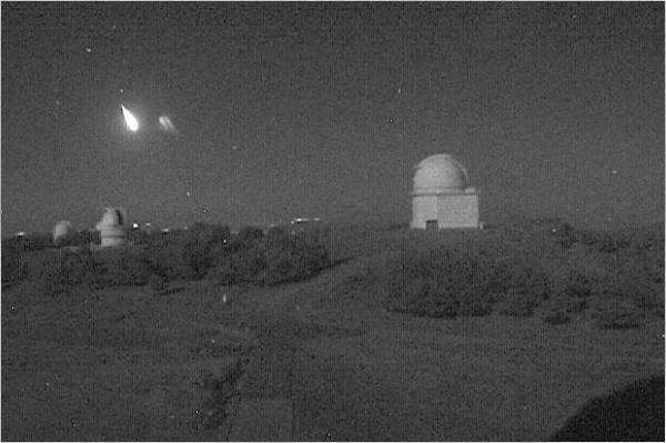 Bólido detectado el 3 de septiembre de 2014 con las cámaras de vigilancia externa del Observatorio de Calar Alto. / CAHA