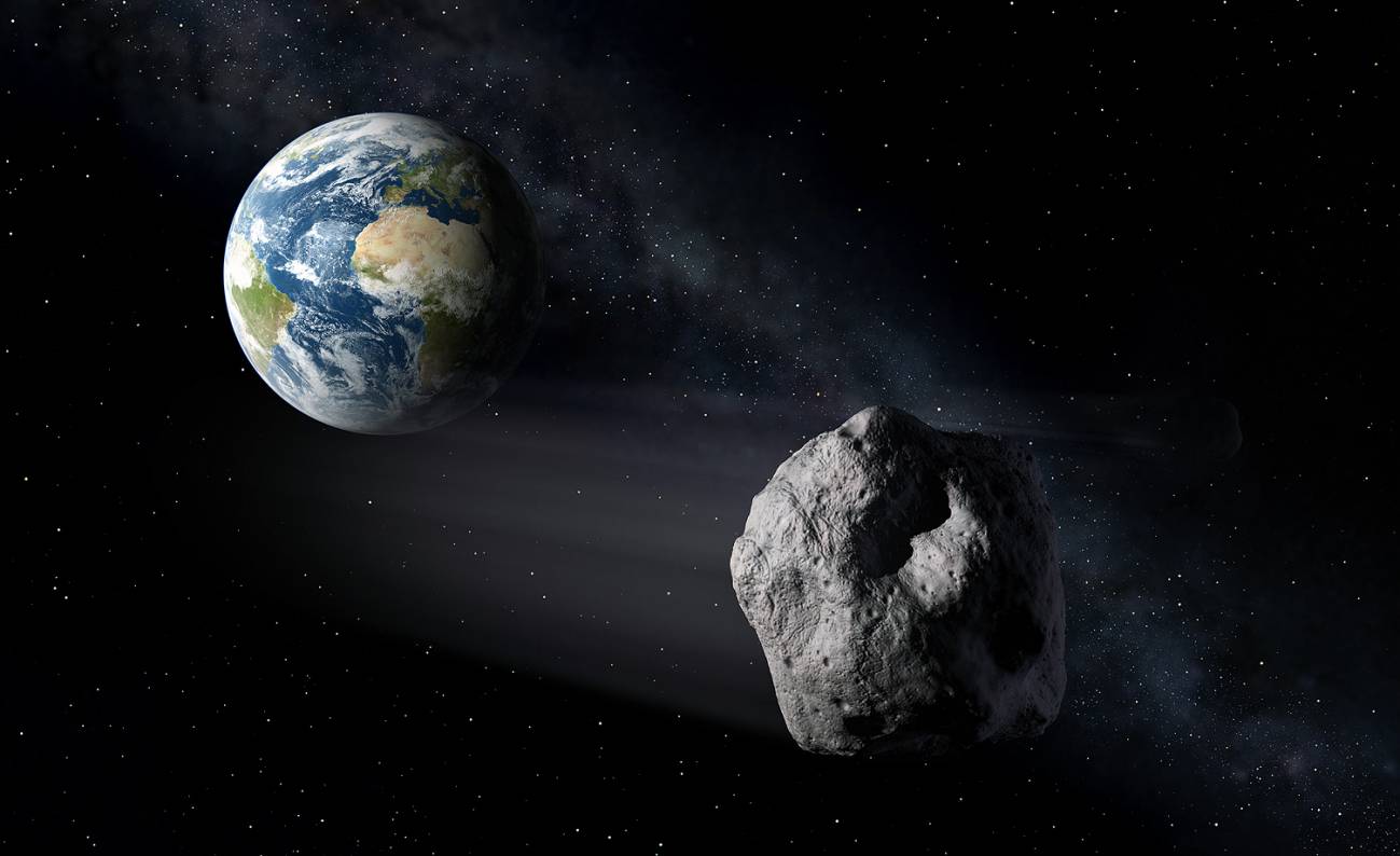 Recreación del paso de un asteroide sobre la Tierra