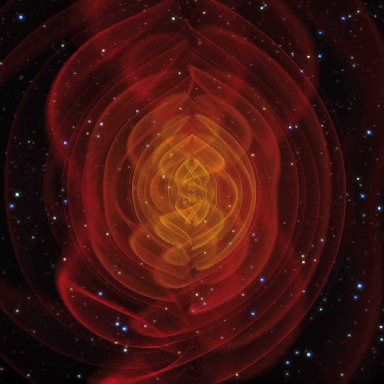 Simulación de ondas gravitacionales producidas por agujeros negros. 