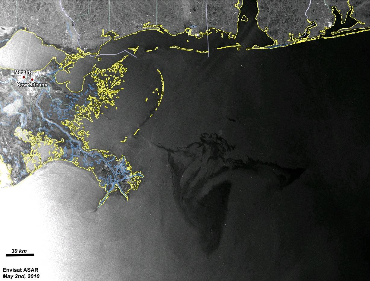 Un satélite de la ESA vigila la marea negra del Golfo de México