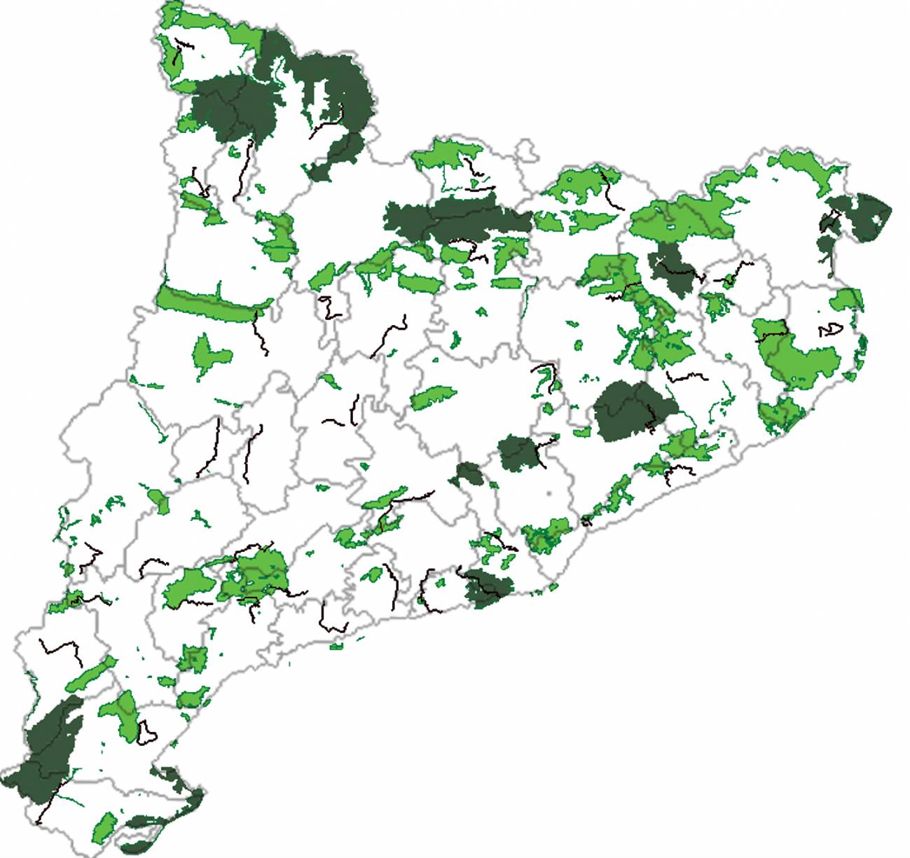 Localización de las áreas protegidas en Cataluña. Imagen: Universidad de barcelona