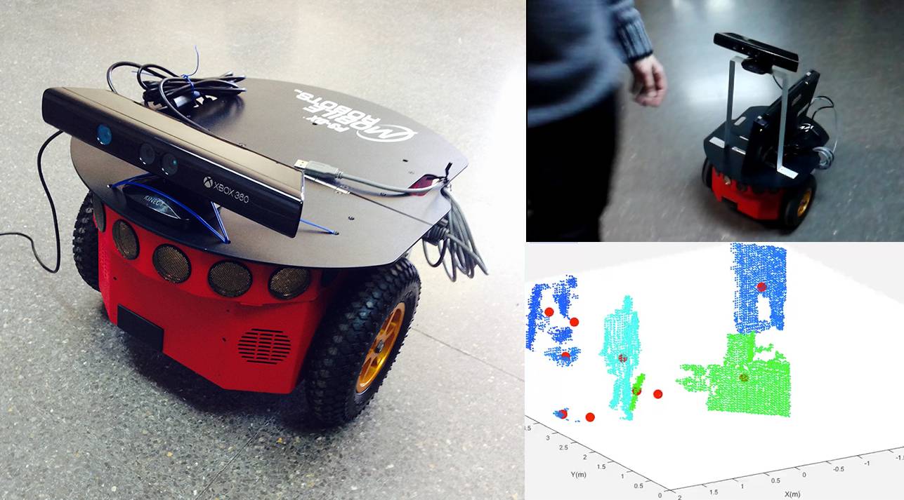 Robot utilizado en el estudio, con una segmentación dinámica del entorno (imagen inferior derecha). / Grupo de Sistemas Cognitivos y Neurorobótica UCM.