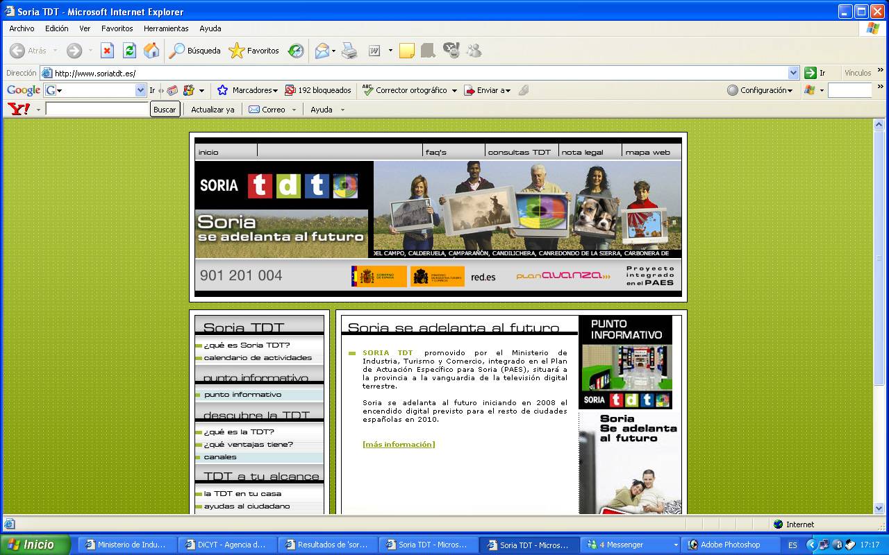Ventana de inicio de la web www.soriatdt.es.