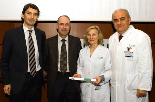 De izquierda a derecha, El Sr. Joan Pons, el Sr. Joan Vila-Masana, la Dra. Manasanch y el Dr. Josep Brugada