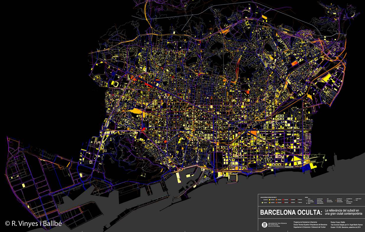Fragment del plànol de la Barcelona oculta 2015: Gràcia, Eixample i Ciutat Vella. © R. Vinyes i Ballbé