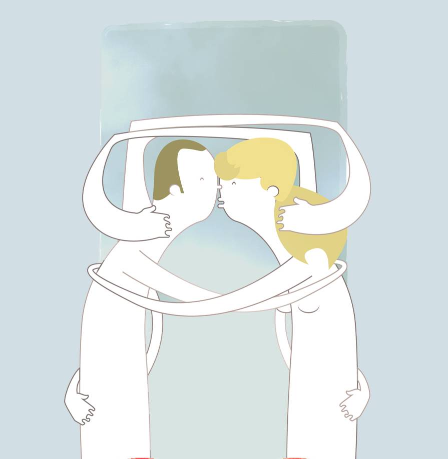Ilustración de un hombre y una mujer besándose.