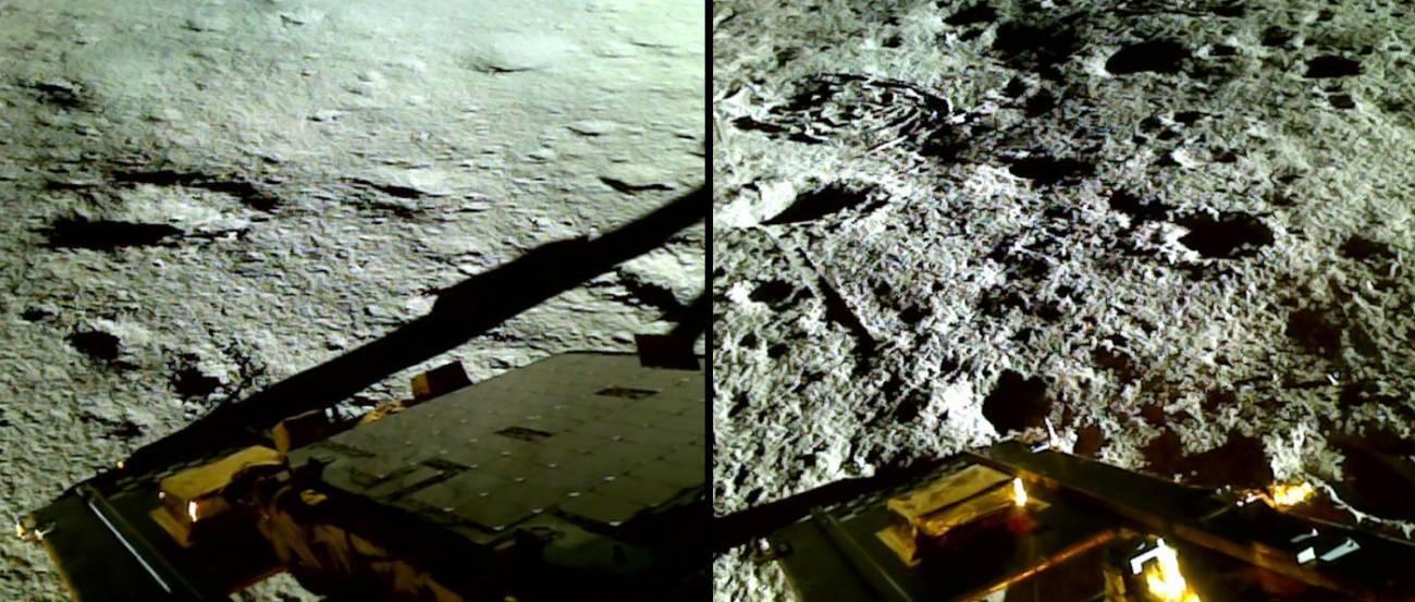 Imágenes antes y después del salto que ha dado el 'aterrizador' indio Vikram en el suelo lunar