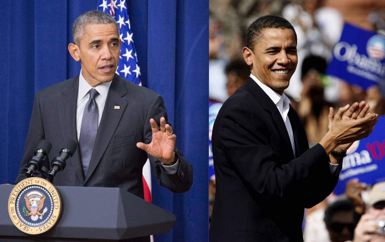 El presisente Barack Obama en el año 2007 (derecha) y en una de sus últimas apariciones (izquierda). /Efe