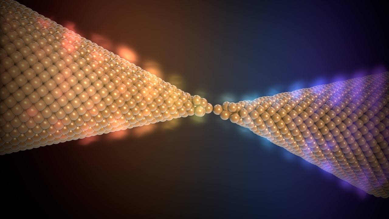 Representación artística de la conducción de calor en un contacto metálico de un solo átomo. /Enrique Sahagún, Scixel