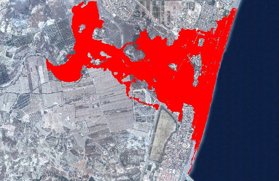 Simulación de zonas inundables en la desembocadura del río Antas (Almería) / Fundación Descubre