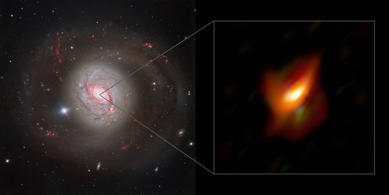 Galaxia activa Messier 77 y vista de su núcleo galáctico activo