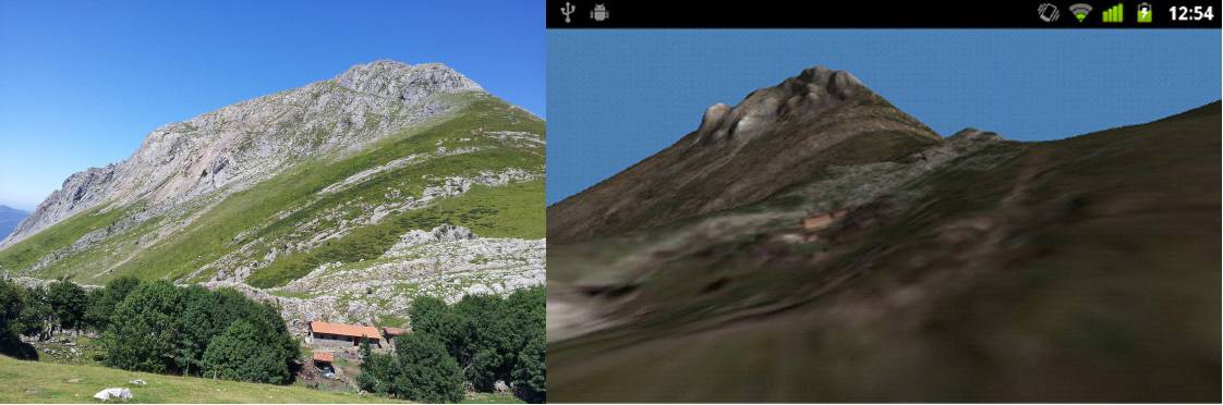 El monte Txindoki, en una foto y en la aplicación de geolocalización para Android. (Foto: María Teresa Ruiz Monzón).