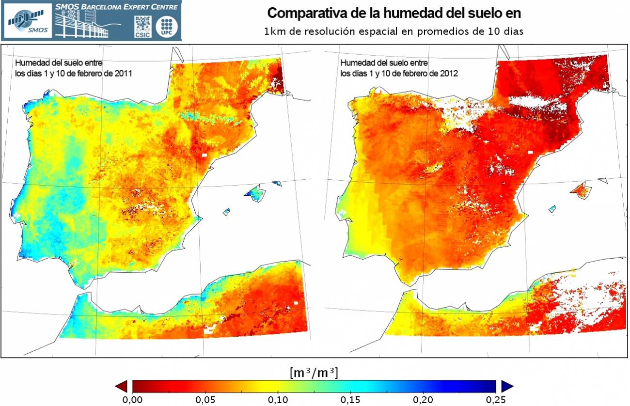 Mapa peninsular de la evolución de las condiciones de humedad