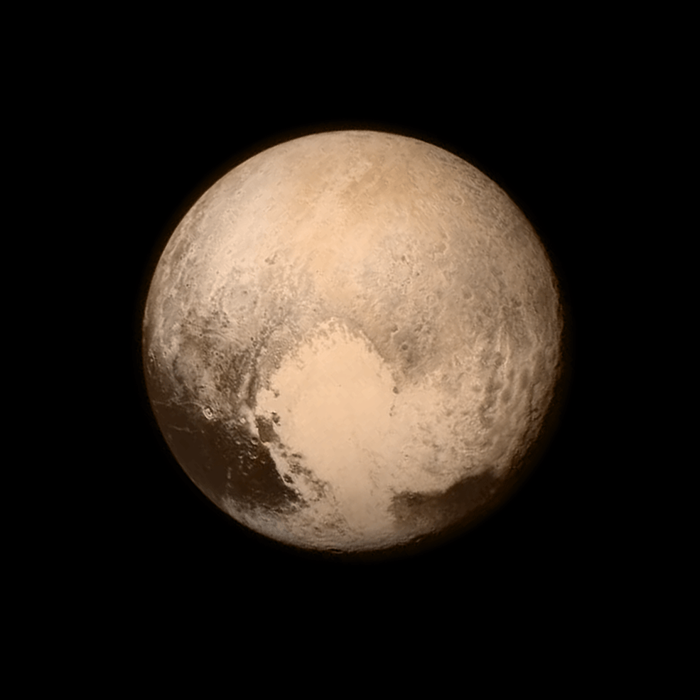 New Horizons captó esta imagen de Plutón donde se aprecia una silueta similar a un gigantesco corazón. / NASA/APL/SwRI. 