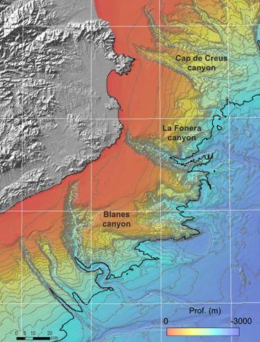 Mapa batimétrico de las zonas que se estudiarán durante la campaña Promares-Oasis del Mar.