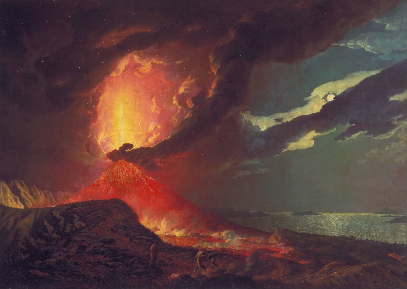 Vesubio en erupción, obra del pintor británico Joseph Wirght de Derby.