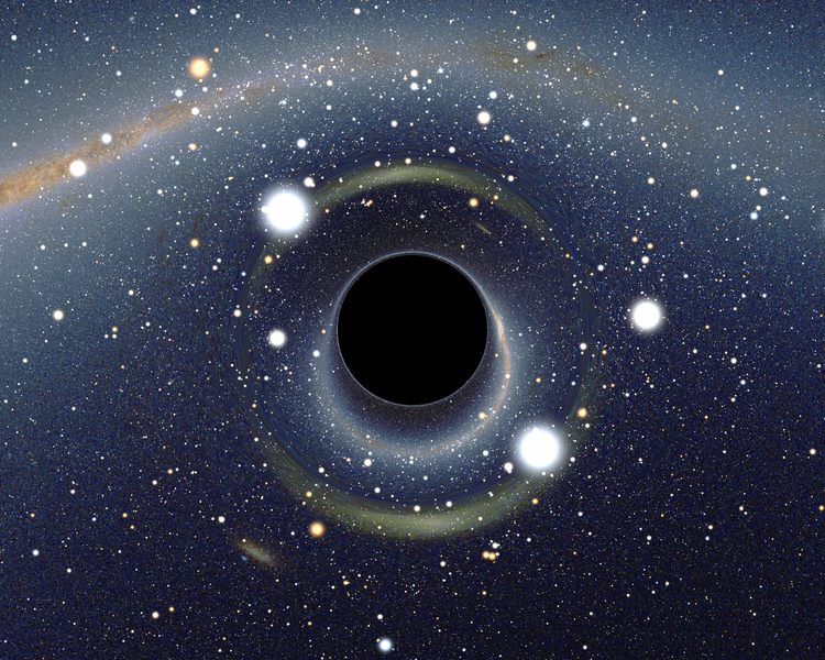 Simulación de un agujero negro frente a la Gran Nube de Magallanes