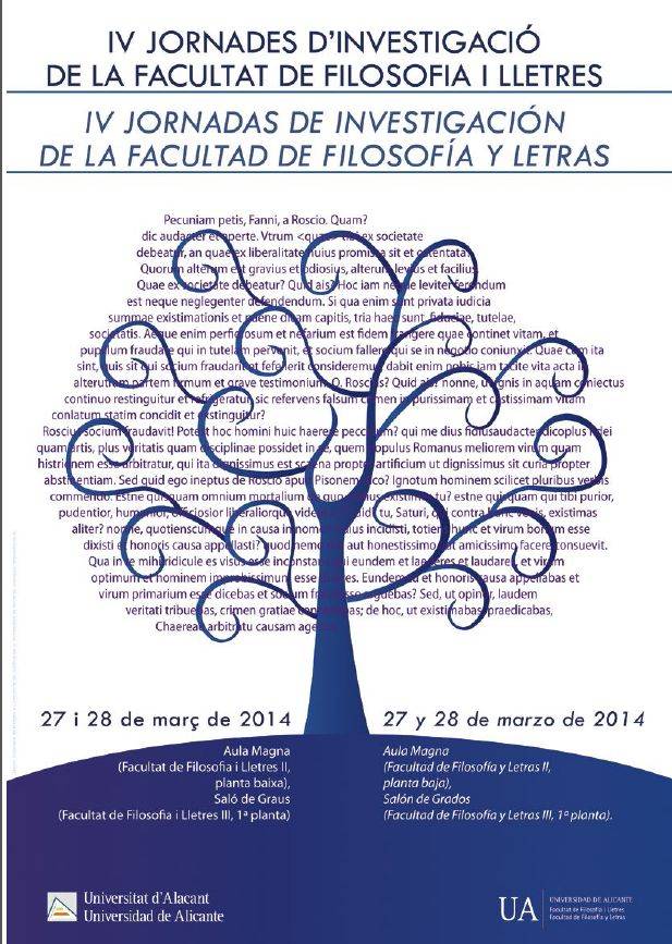 Cartel de las IV Jornadas de Investigación de la Facultad de Filosofía y Letras de la Universidad de Alicante