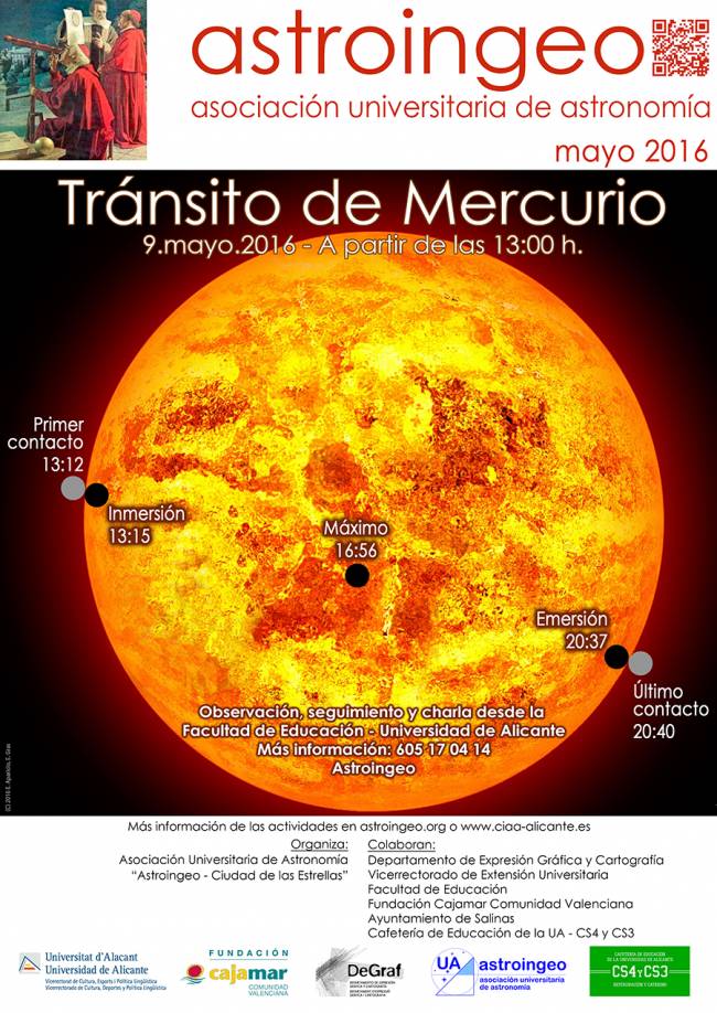 Cartel de la actividad divulgativa Tránsito de Mercurio en la UA con Astroingeo