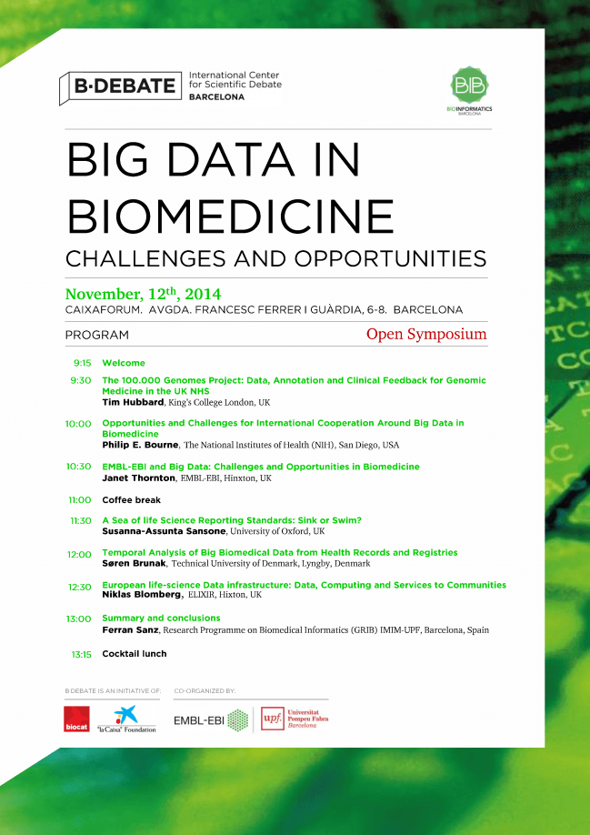 Programa Simposio abierto: "Big Data in Biomedicine. Challenges and Opportunities"