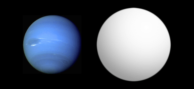 Exoplaneta HAT-P-11b (a la derecha) y de Neptuno (a la izquierda).
