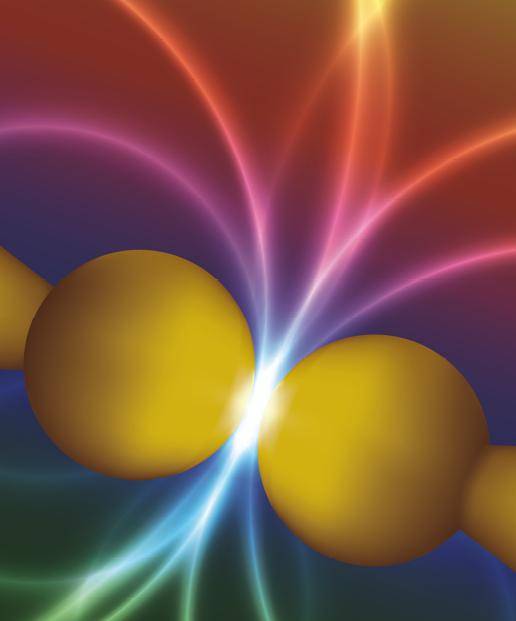 Figura que muestra de manera artística el cambio de color cuando el efecto túnel cuántico se produce en una cavidad subnanométrica. Imagen: Universidad de Cambridge.  