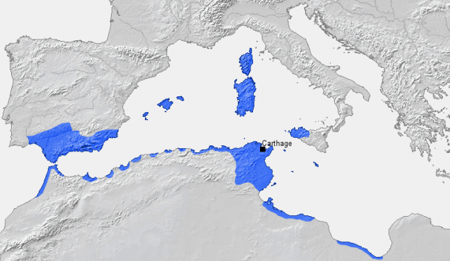 Territorios de la República Cartaginesa en 270 a. C. Mapa: Wikipedia.