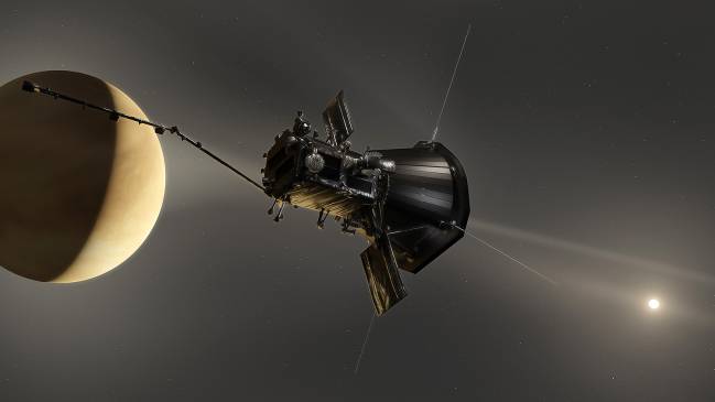 Ilustración de la sonda solar Parker de la NASA cerca de Venus