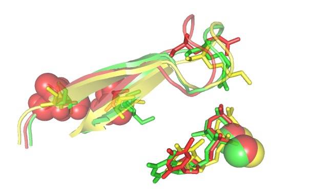 Dibujo en 3D del centro activo de la retrotranscriptasa