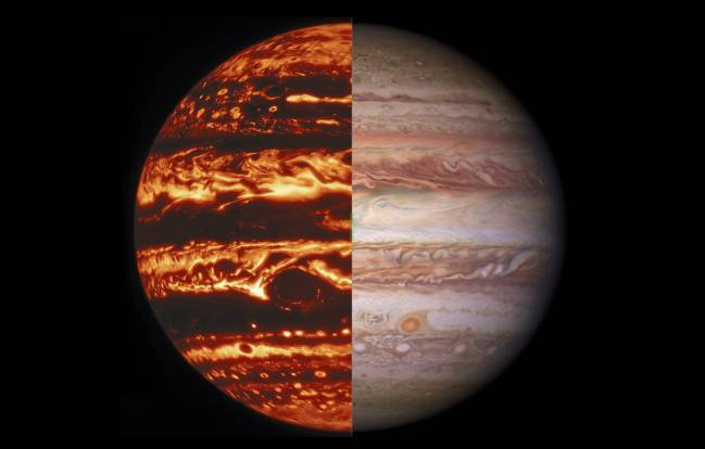 Imagen compuesta de Júpiter en luz infrarroja y visible